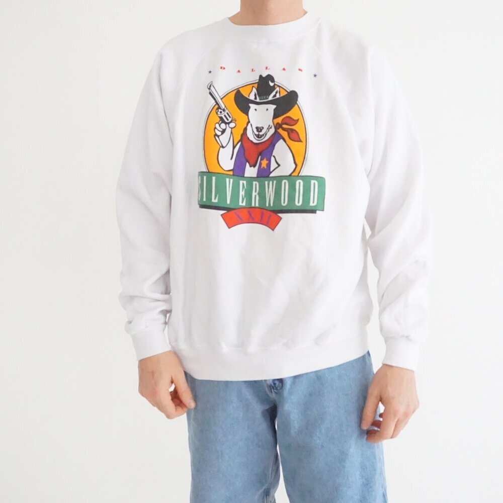 VTG Hanes White Silverwood Ranch Western Cowboy Graphic Crewneck Sweatshirt XL